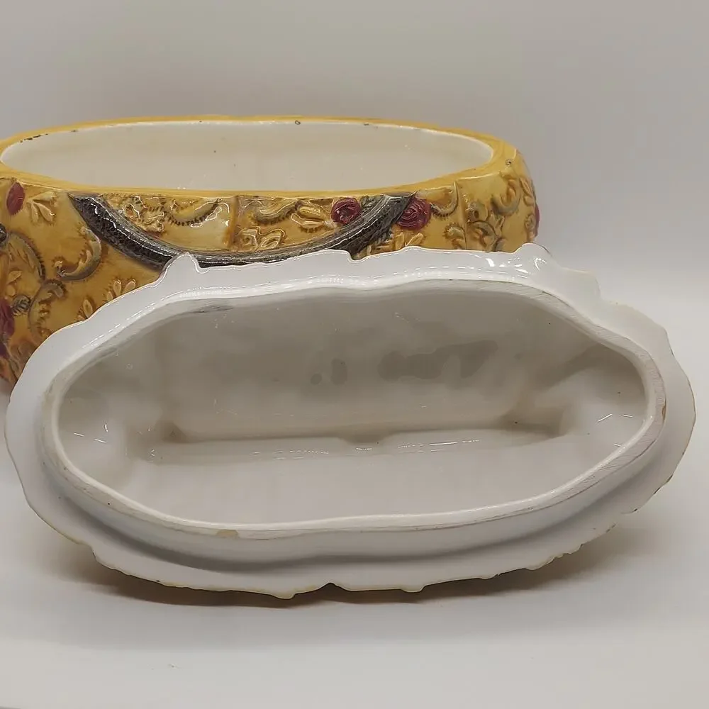 Vintage International Art Ceramic Purse Cookie Jar Handbag Canister Yellow Rose